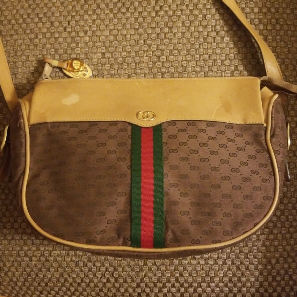 GUCCI Women's Handbag Purse Tan Brown Leather